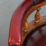Red Cowhide Leather Chesterfield Office Chair in English Style