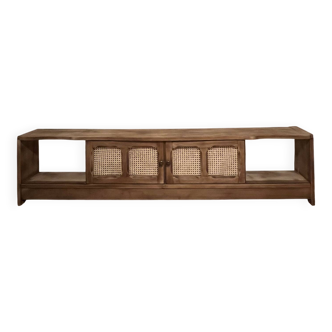 TV sideboard in raw oak and cane.