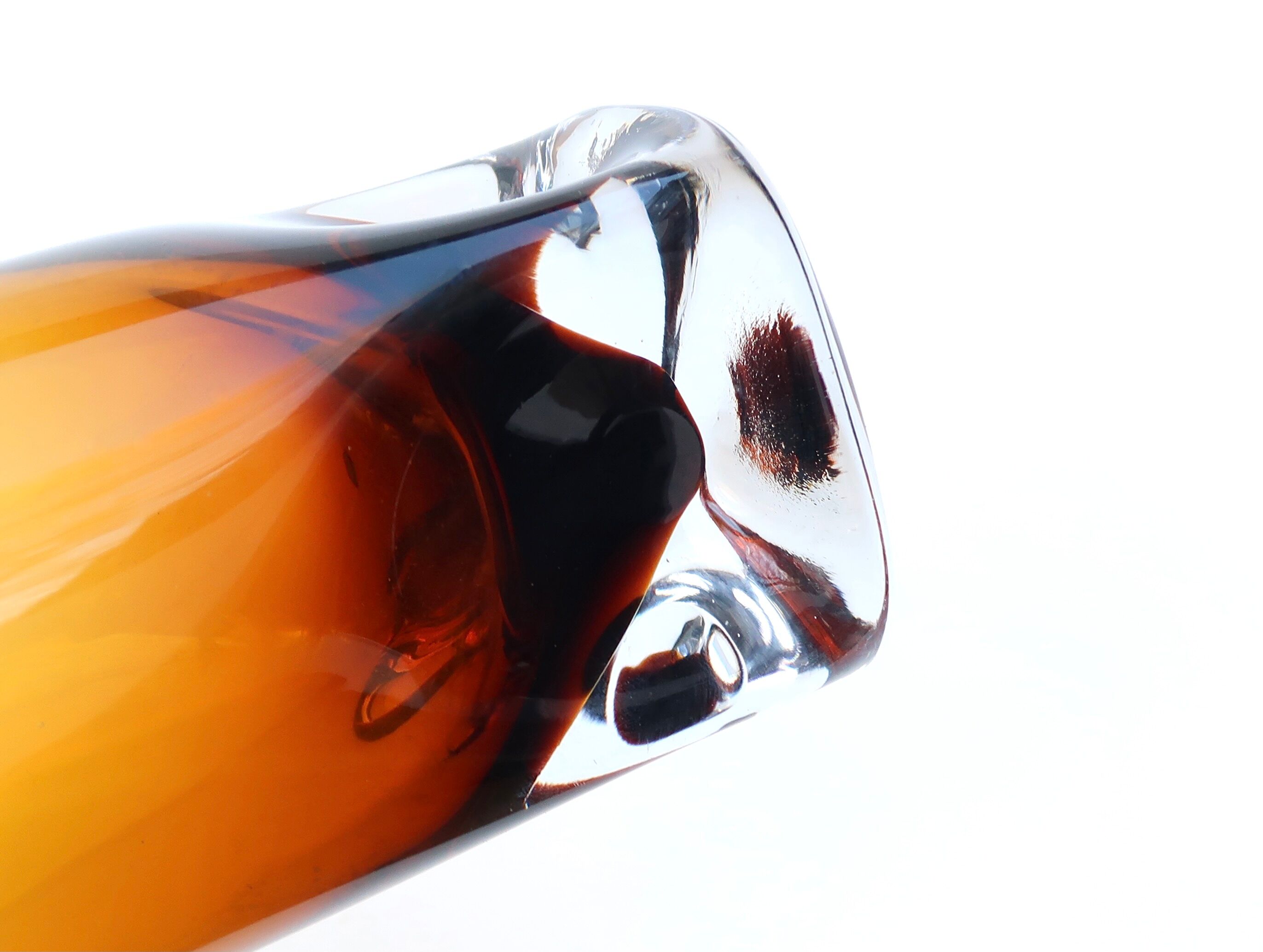 Amber glass vase, plucked base, 70s