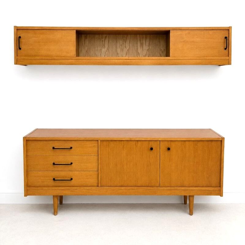 Vintage low sideboard set with matching wall unit.