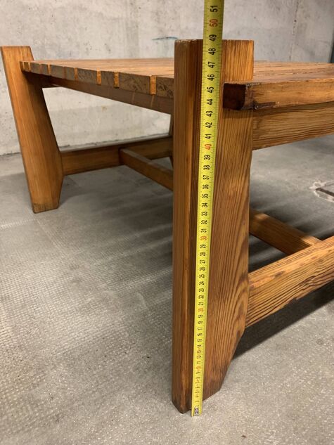 Vintage Pine Coffee Table, Reconstruction Period, Brutalist Design