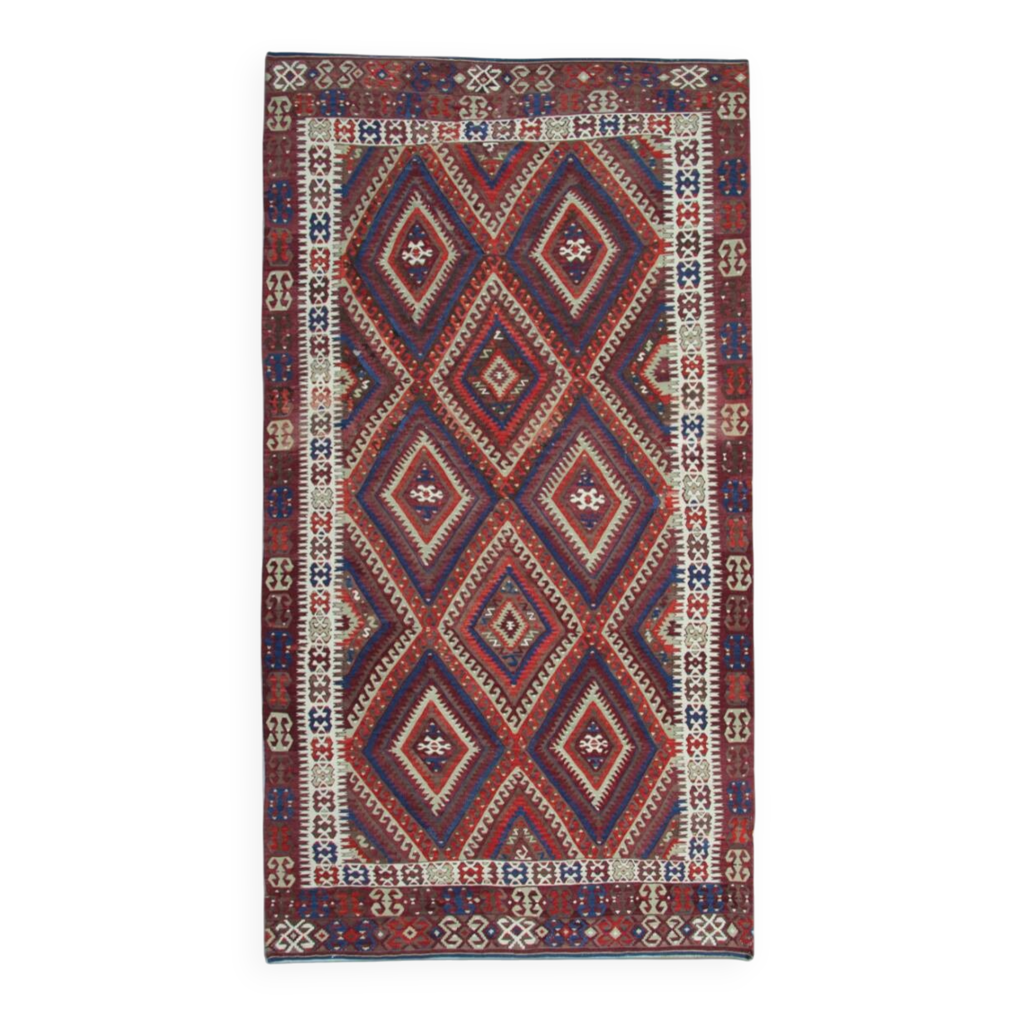 Anatolian Kilim Rug: 1900s Turkish Wool Flatweave, Geometric Tribal Design