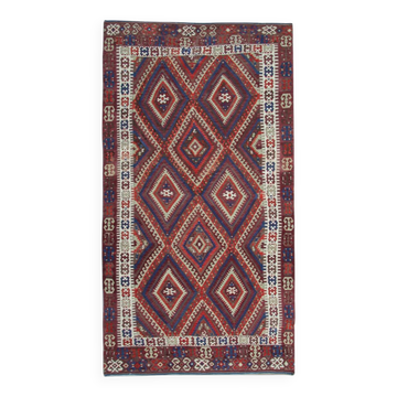 Anatolian Kilim Rug: 1900s Turkish Wool Flatweave, Geometric Tribal Design