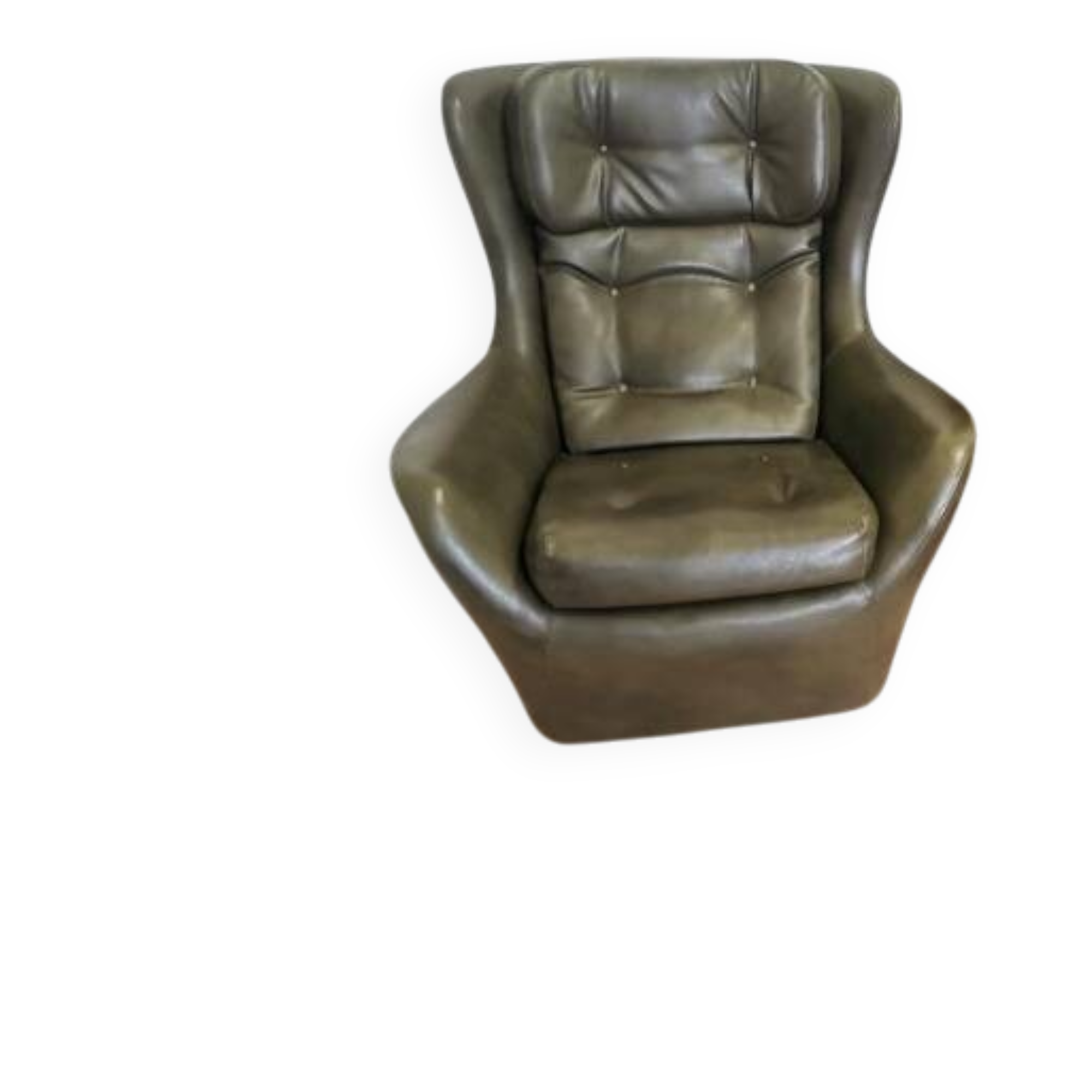 Vintage Dark Green Leather Lounge Armchair: 1970s Scandinavian Style