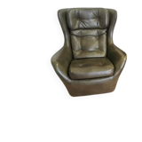 Vintage Dark Green Leather Lounge Armchair: 1970s Scandinavian Style