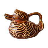Brown duck slip pitcher from Sarreguemines, France, 1970s