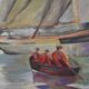 Painting "Sailboats on Calm Sea", oil on canvas, signed C. Bustad – 1928