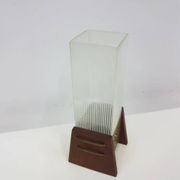 Candle holder, brown teak, clear glass, Denmark, 1960s.
