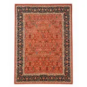 Hand-Knotted Area Rug with Floral Design, Red Wool Carpet for Living Room