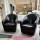 Paire fauteuil cabriolet cuir noir 1990