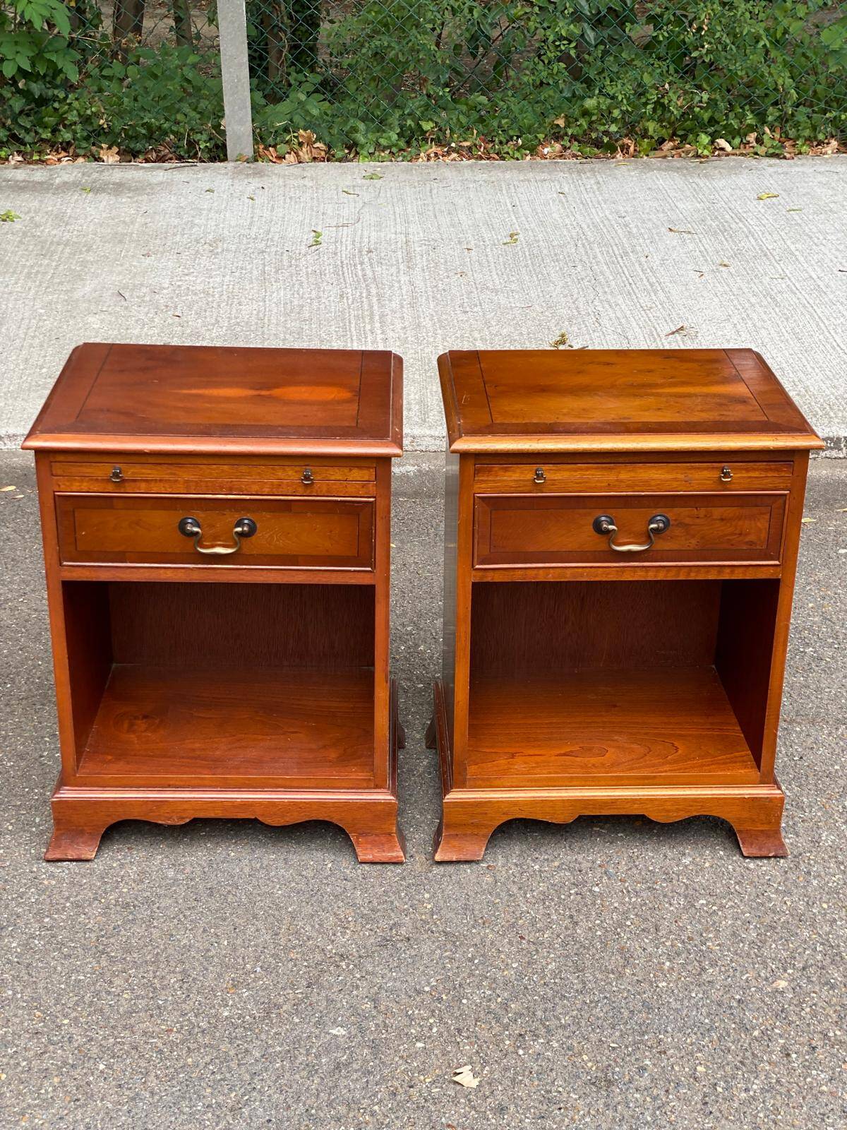 Pair of English yew wood bedside tables – Bradley Made in England 19
