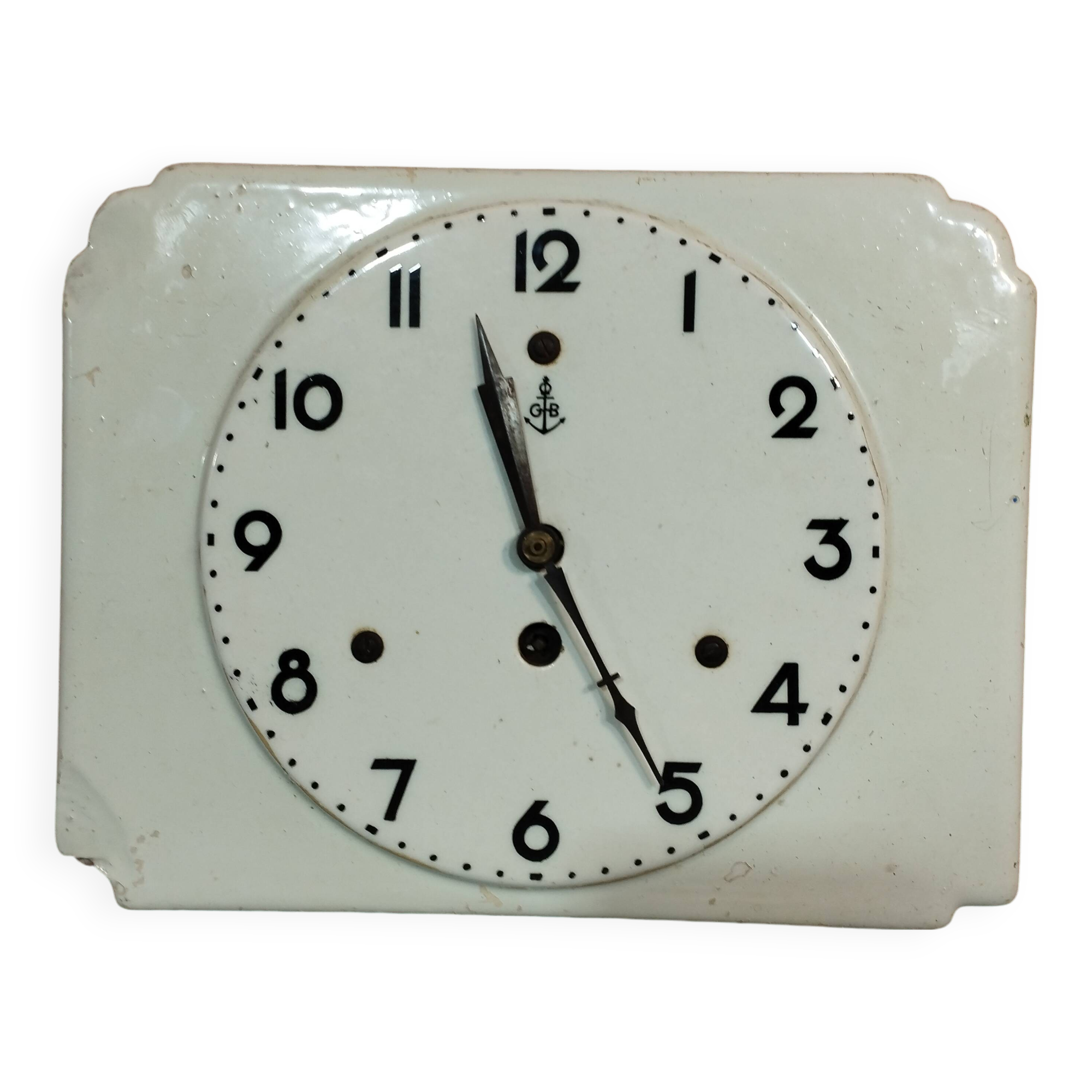 Small white art deco earthenware wall clock