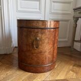 Drum side table in wood burl with door