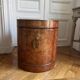Drum side table in wood burl with door