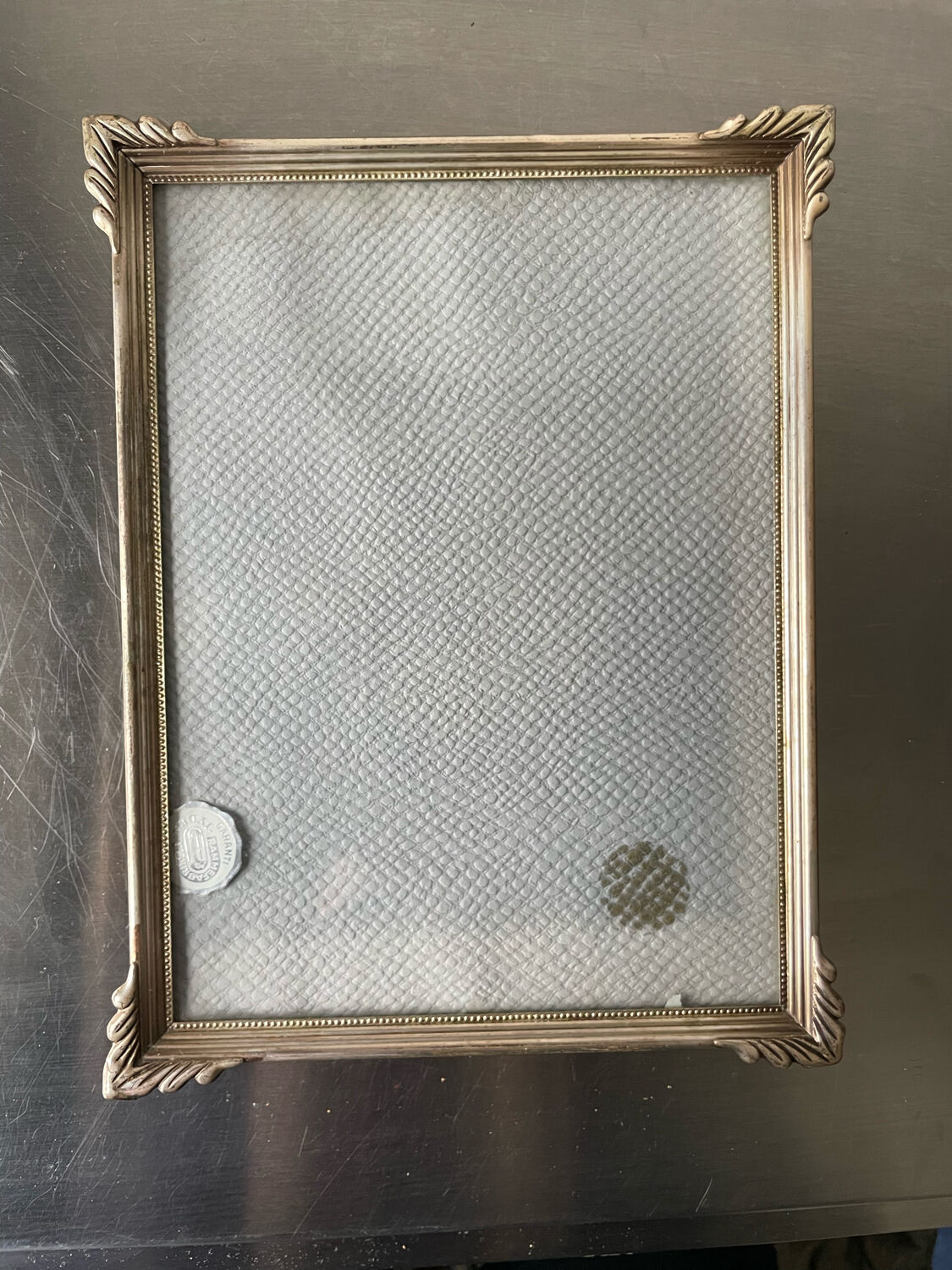 Art deco metal silver frame brass 21.5 cm x 16.5 cm convex glass