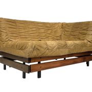 Mid-Century living room sofa in cognac , small model design