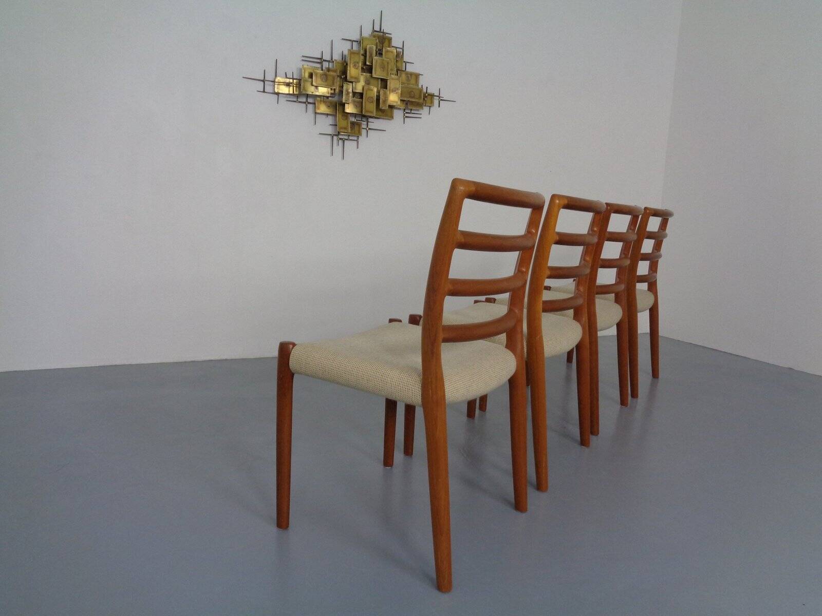 Vintage Danish 85 Dining Chairs in Teak and Wool by Niels Otto Møller for J.L. Møllers, 1960s, Set of 4