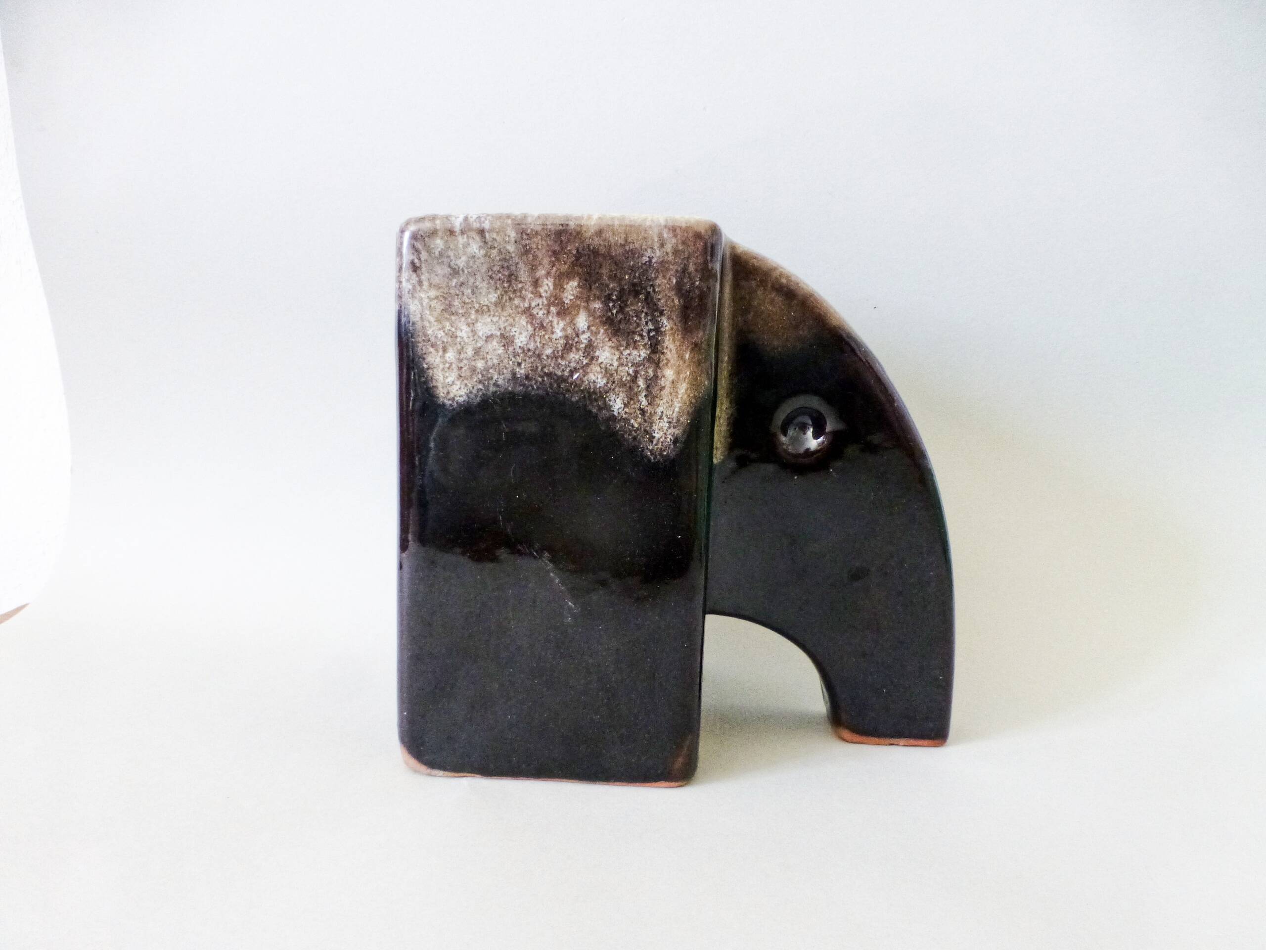 Mid Century Modern Pottery Elephant Vase: Handmade Ceramic