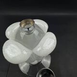 Daum France candle holder in frosted crystal and chrome-plated metal frame, height 15 cm