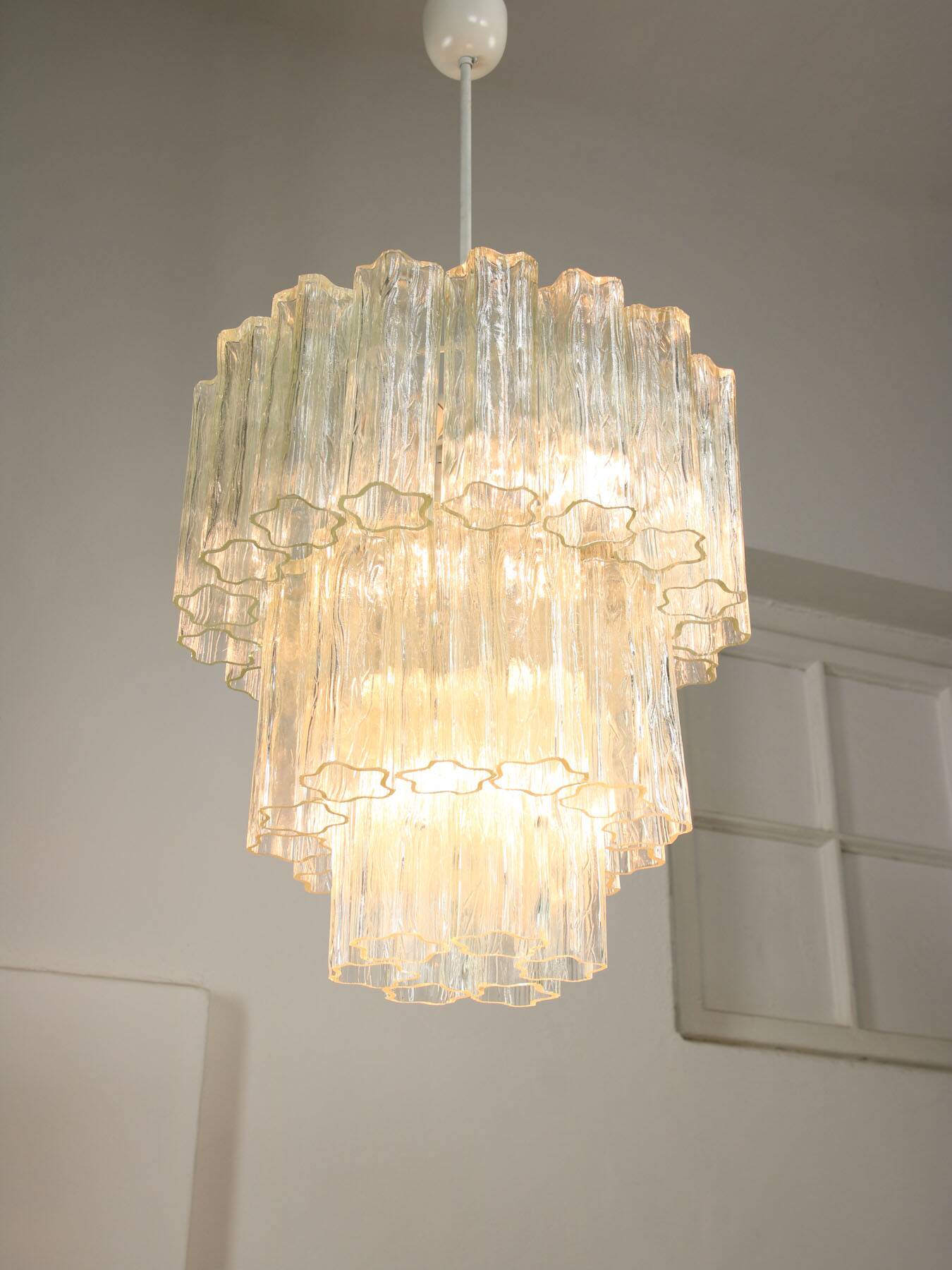 Large Mid-century Italian Glass Cascade Chandelier