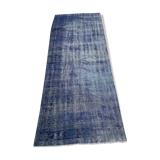 Distressed overdyed turkish rug runner 274 x107 cm vintage wool blue rug runner