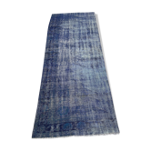 Distressed overdyed turkish rug runner 274 x107 cm vintage wool blue rug runner