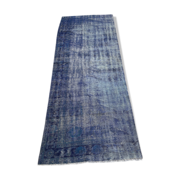 Distressed overdyed turkish rug runner 274 x107 cm vintage wool blue rug runner