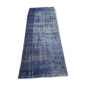 Distressed overdyed turkish rug runner 274 x107 cm vintage wool blue rug runner