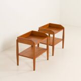 Pair of mid century minimalist nightstands, bedside tables in solid teak