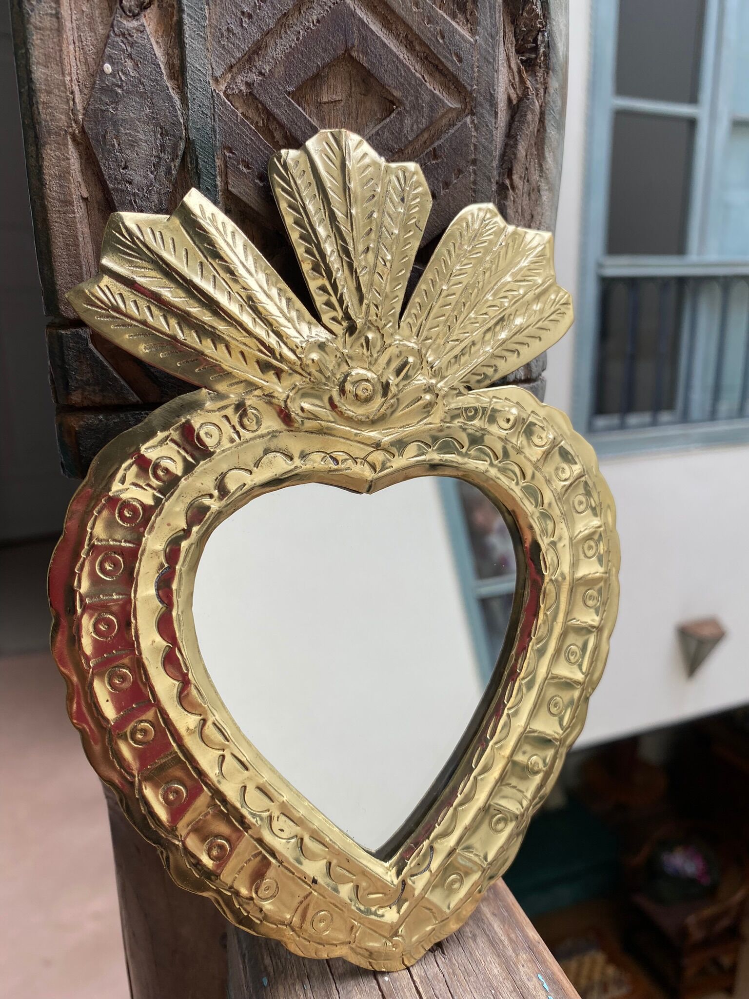Brass heart mirror type ex-voto kalbi