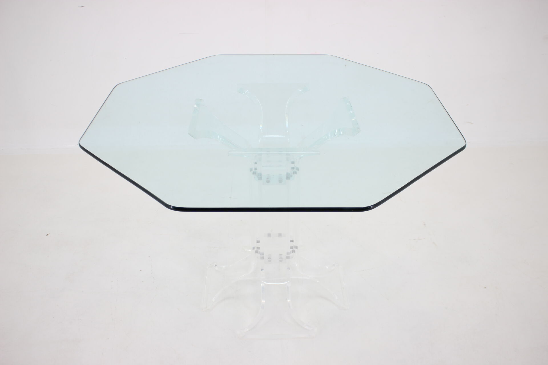 1970s lucite dining table with glass top