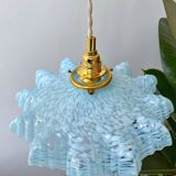 Large serrated blue Clichy glass pendant light