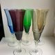 Set of 5 colorful champagne flutes feet worked 60-70s