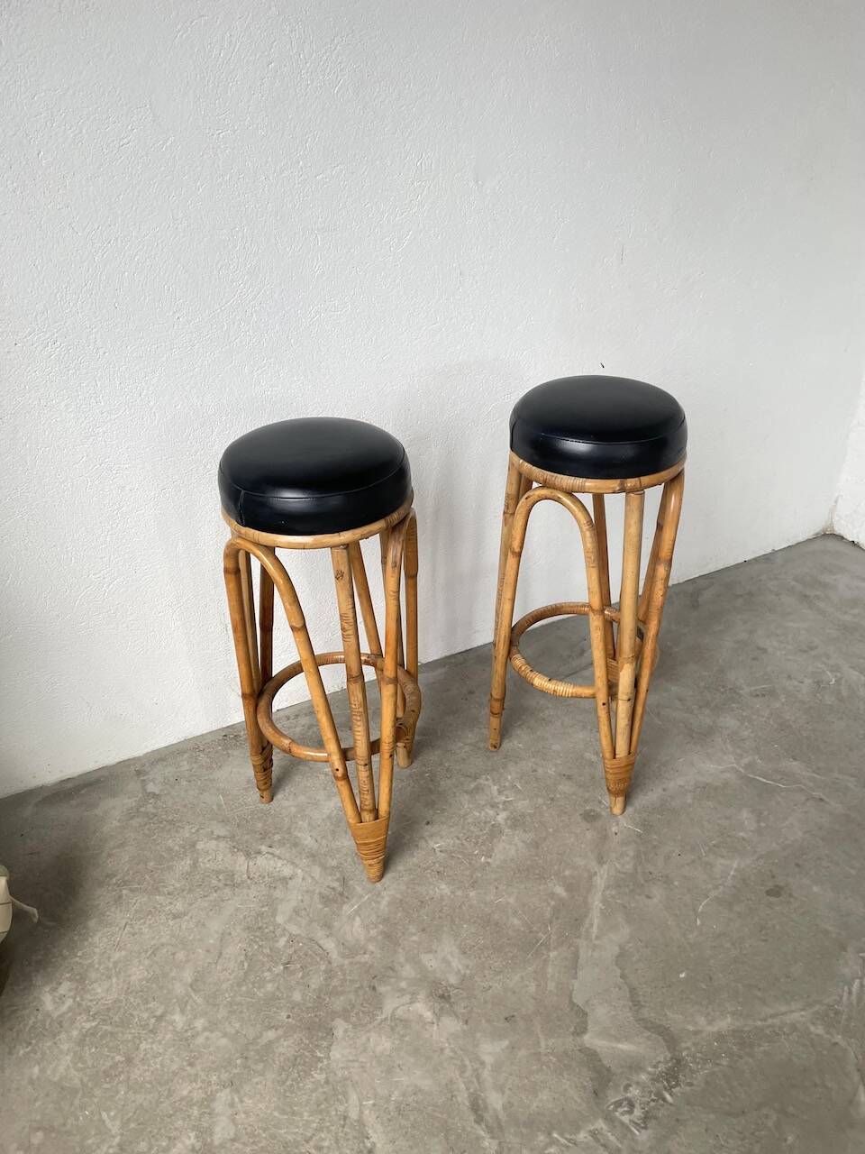 Pair of high rattan stools