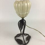 Tulip lamp in opaline and wrought iron art deco