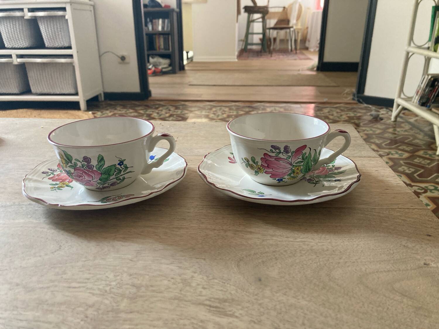 Two luneville cups with saucer