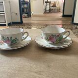 Two luneville cups with saucer
