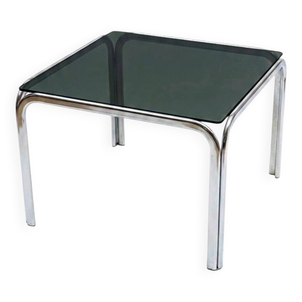 Table basse vintage 70s - Chrome & Verre fumé