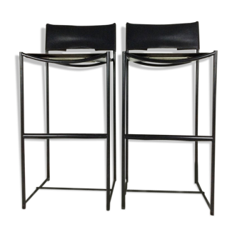 Set of two natural leather 'Spaghetti 164' bar stools by Giandomenico Belotti for Alias, Mid Century