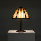 Lampe art déco en bronze et verre coloré, Pays-Bas - années 1920