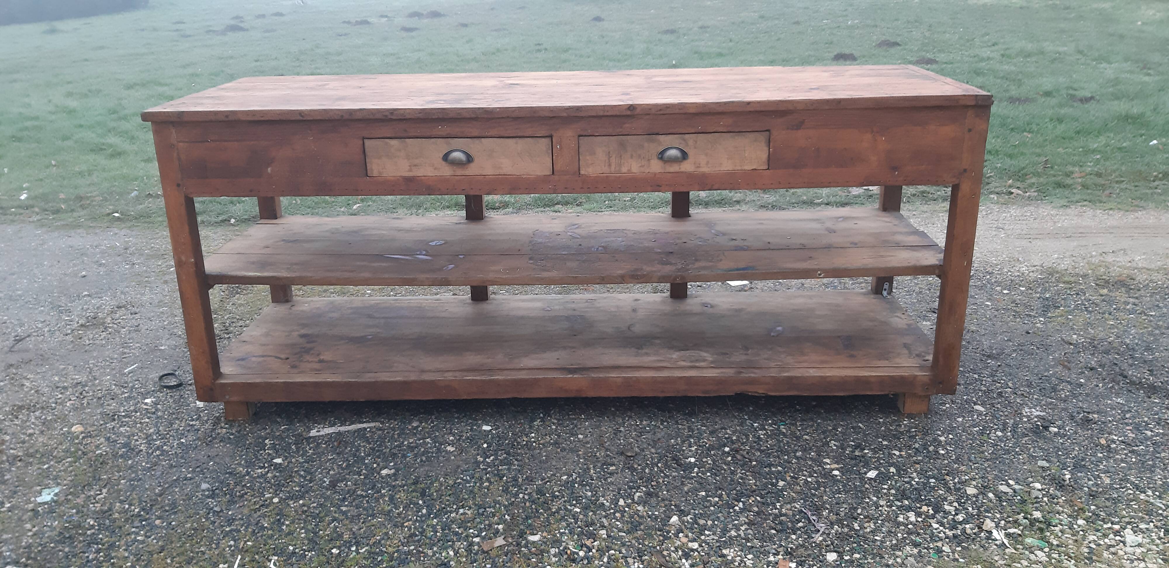 Pine Drapier Table, 2 Drawers, 2 Floors