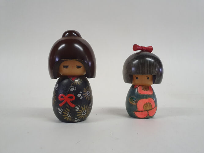 Ensemble de deux poupées Kokeshi vintage, Japon 1960
