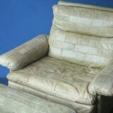 Patchwork leather olive green lounge chair and ottoman by Laauser, 1970s