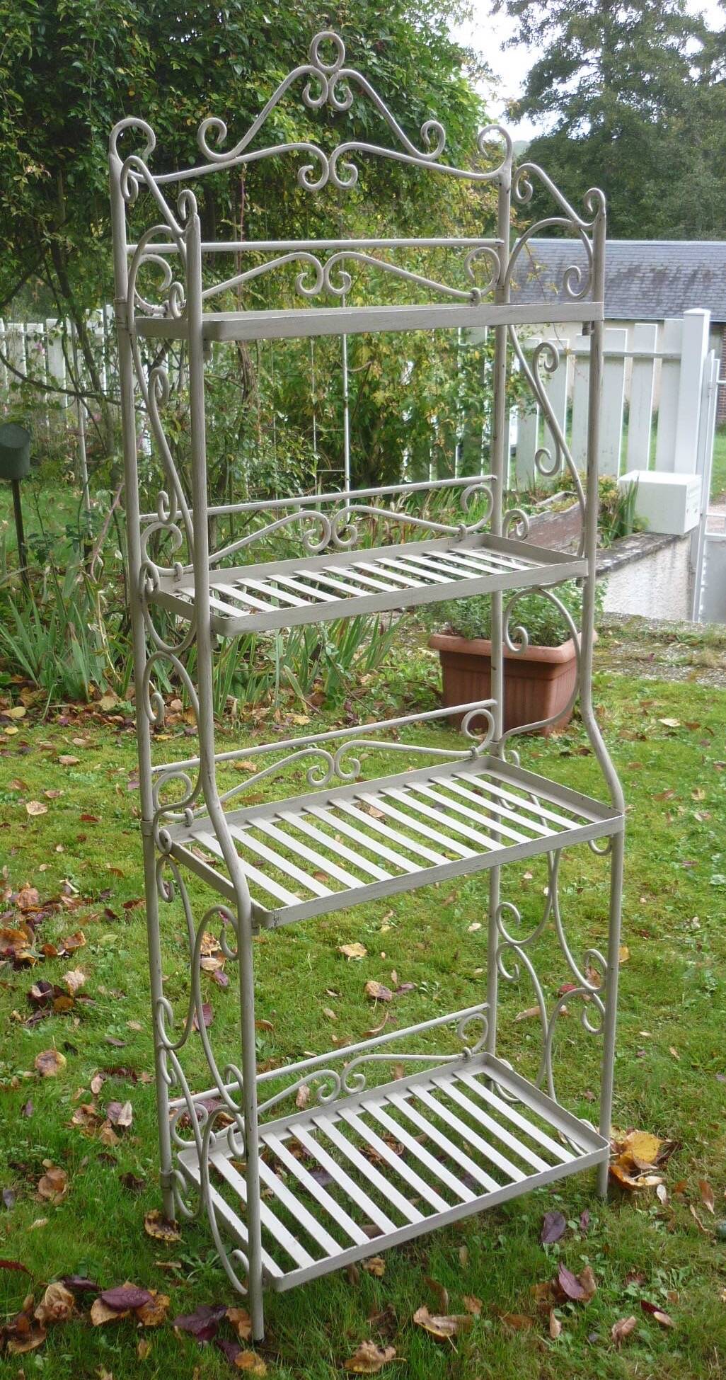 White wrought iron folding shelf