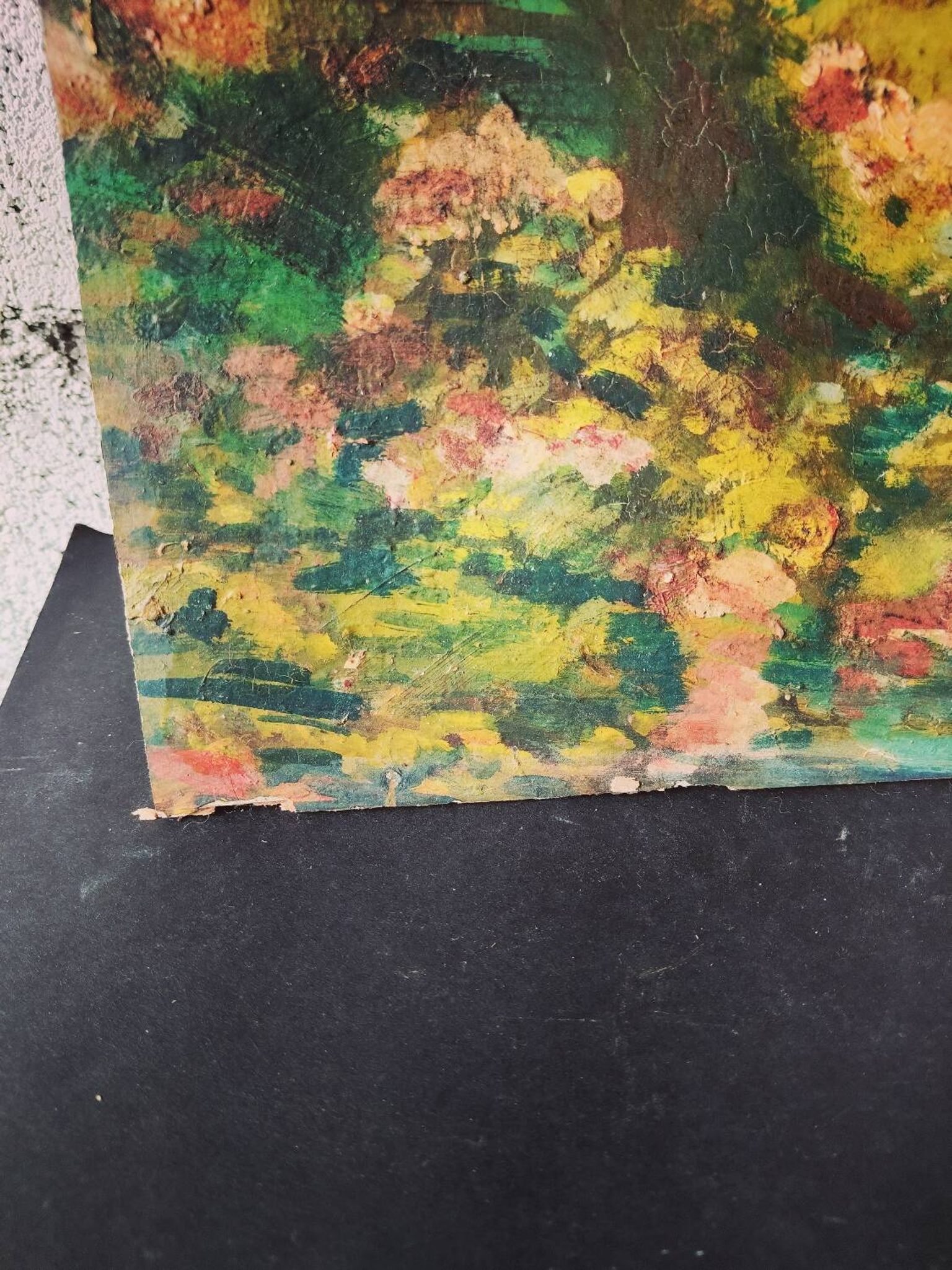 Old impressionist painting landscape river oil on wood signed