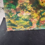 Old impressionist painting landscape river oil on wood signed