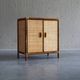 Vintage rattan & woven cane cabinet with 2 doors
