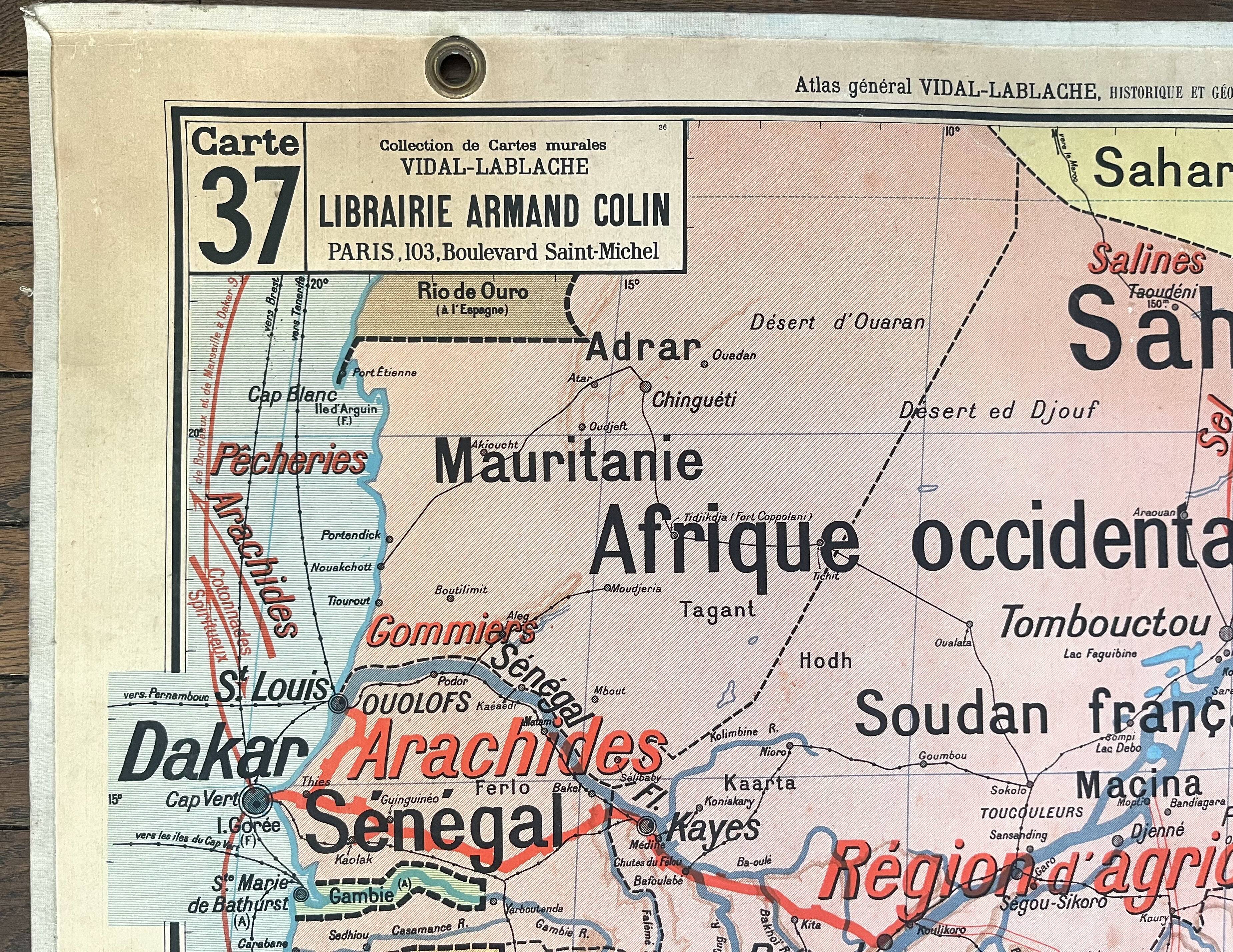Old school map Vidal-Lablache 37, T36, 1930 West Africa