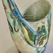 Vase zoomorphisme ceramic decoration d'oiseau signed guy Accolay