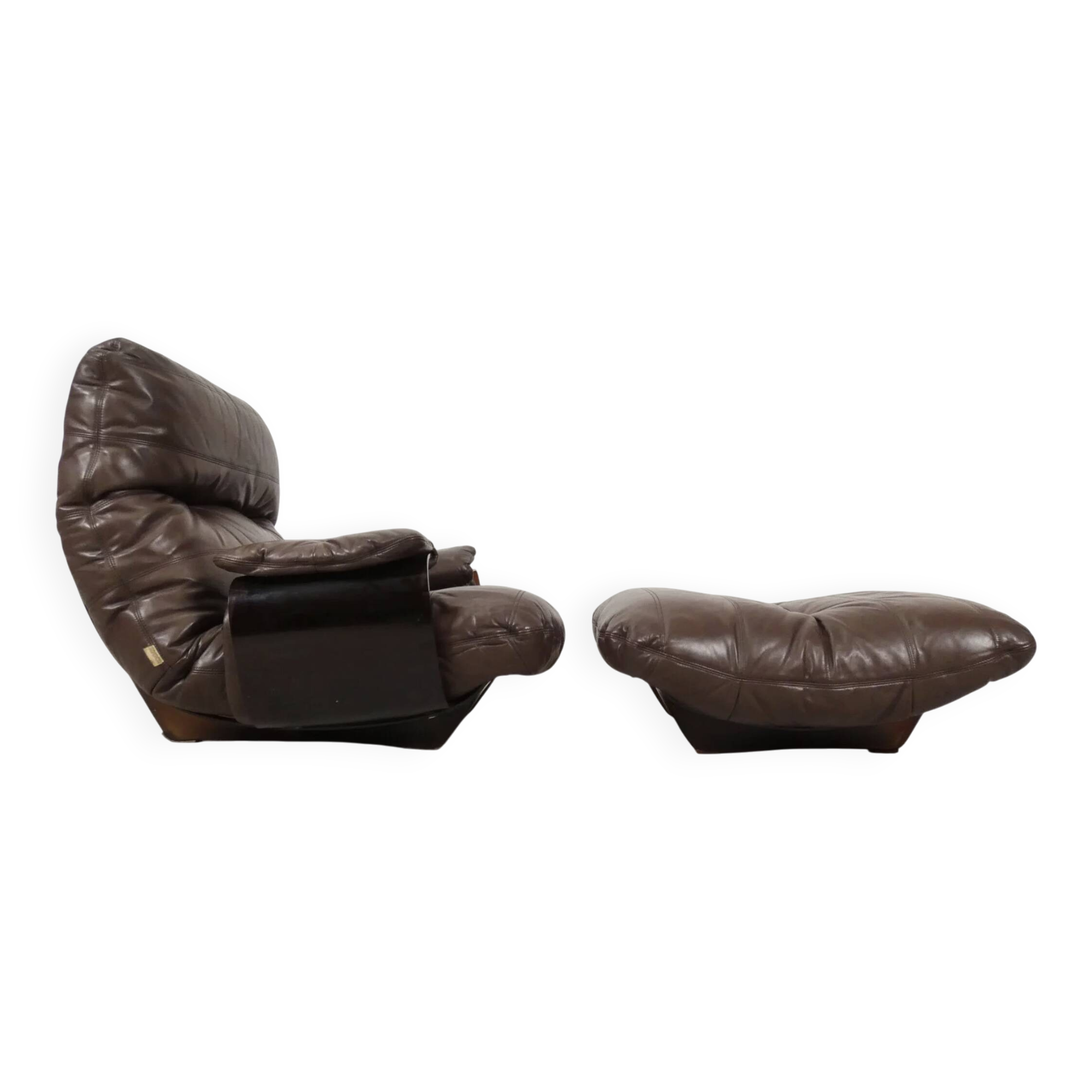 Ligne Roset Marsala - fauteuil and ottman - brown leather